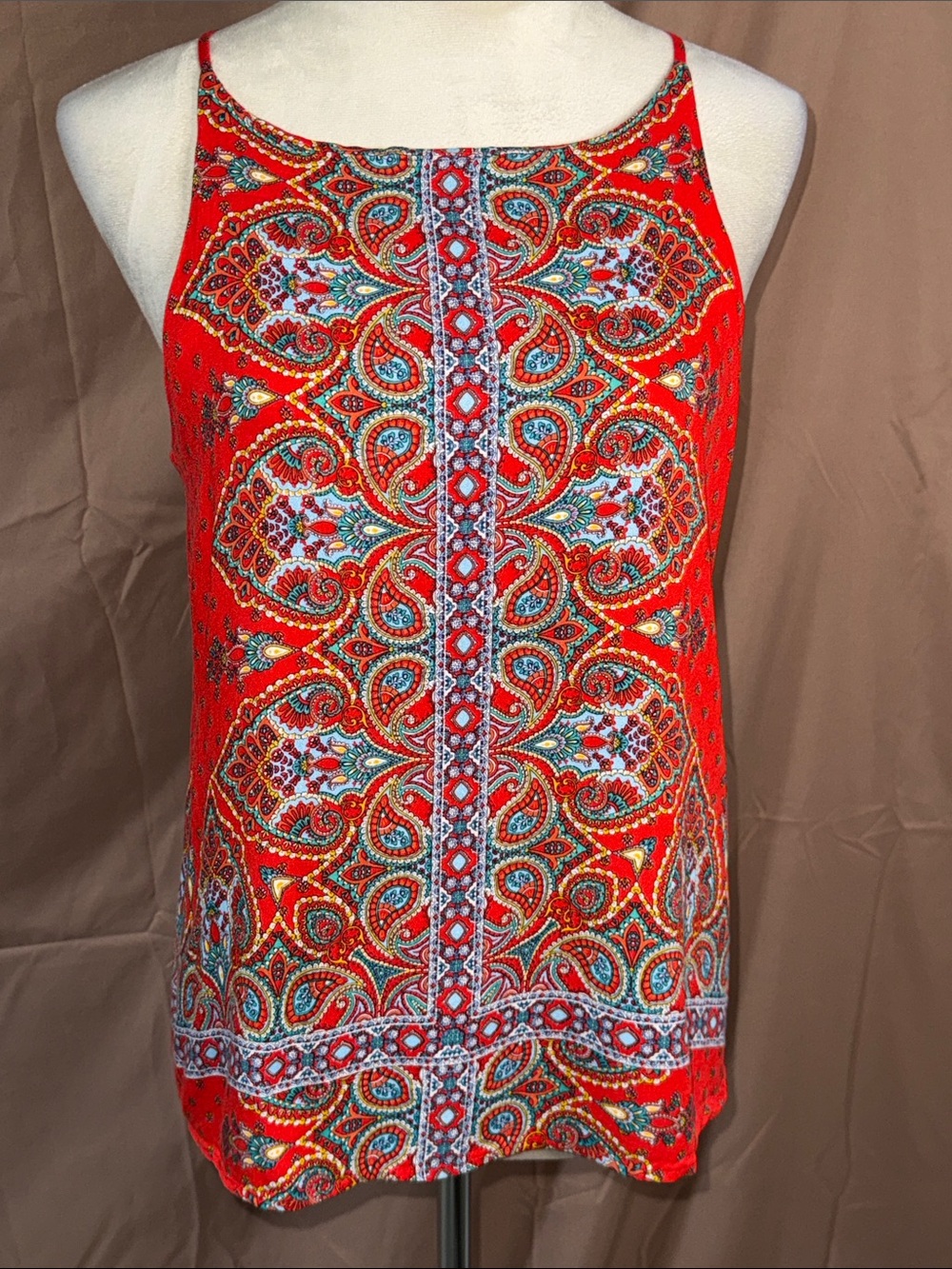 NWOT BOHO Sleeveless Red Paisley Print Halter Neck Blouse- Large